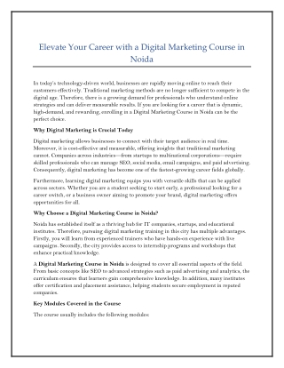 Digital Marketing Course in Noida