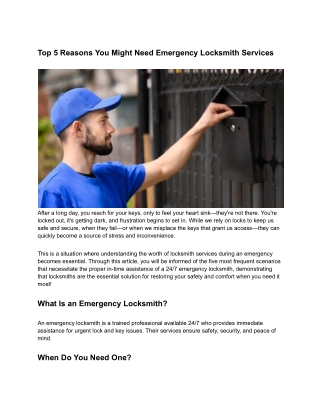 Top 5 Reasons You Might Need Emergency Locksmith Services