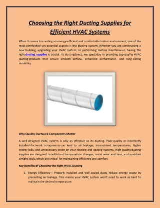 Choosing the Right Ducting Supplies for Efficient HVAC Systems