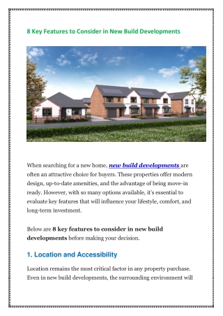 8 Key Features to Consider in New Build Developments