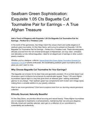 Natural Bright Mint Green Afghan Tourmaline_ Emerald Cut Gemstone 1.70 Cts