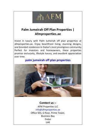 Palm Jumeirah Off Plan Properties  Afmproperties.ae