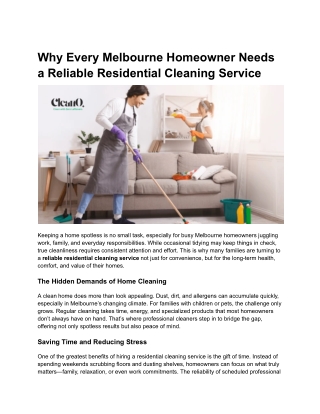Why Every Melbourne Homeowner Needs a Reliable Residential Cleaning Service