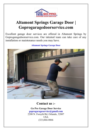 Altamont Springs Garage Door  Goprogaragedoorservice.com
