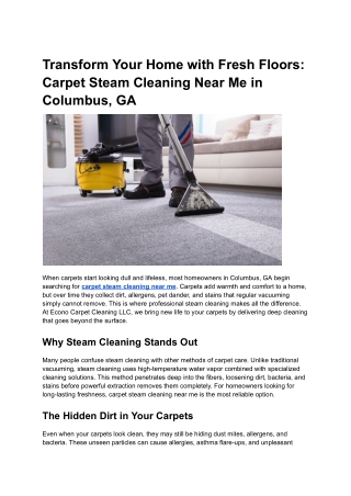 Transform Your Home with Fresh Floors_ Carpet Steam Cleaning Near Me in Columbus, GA
