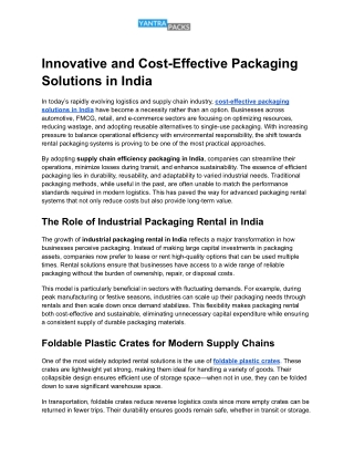 Innovative and Cost-Effective Packaging Solutions in India