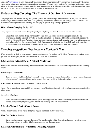 Camping Suggestions: Top Locations You Can't Miss!