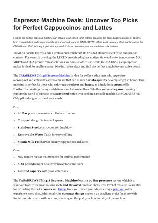 Espresso Machine Deals: Uncover Top Picks  for Perfect Cappuccinos and Lattes