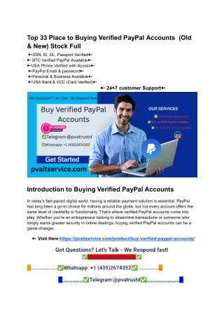 Top 33 Place to Buying Verified PayPal Accounts  (Old & New) Stock Full