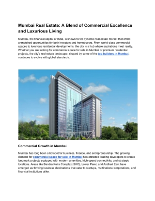 Mumbai Real Estate_ A Blend of Commercial Excellence and Luxurious Living