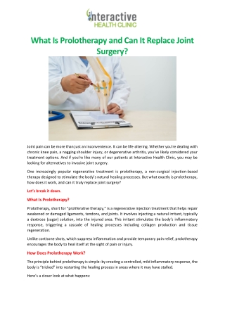 What Is Prolotherapy and Can It Replace Joint Surgery