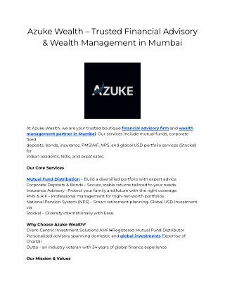 Azuke Wealth – Trusted Financial Advisory & Wealth Management in Mumbai