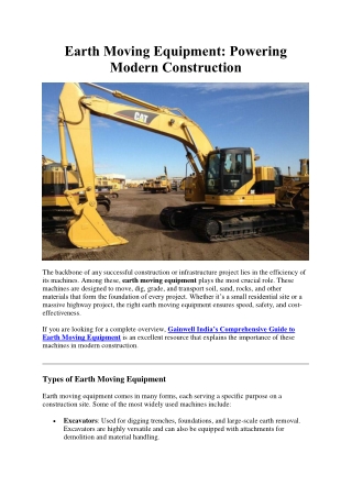 Earth Moving Equipment