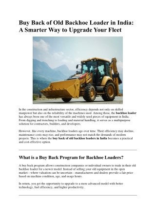 Buy Back of Old Backhoe Loader in India