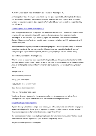 DC Metro Glass Repair – Fast & Reliable Glass Services in Washington DC