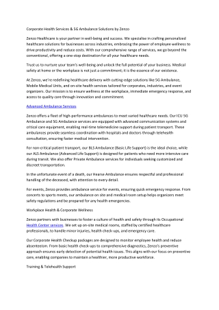 Corporate Health Services & 5G Ambulance Solutions by Zenzo