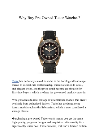 Why Buy Pre-Owned Tudor Watches