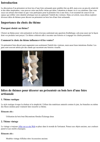 Idées de thèmes pour décorer un présentoir en bois lors d'une foire artisanale