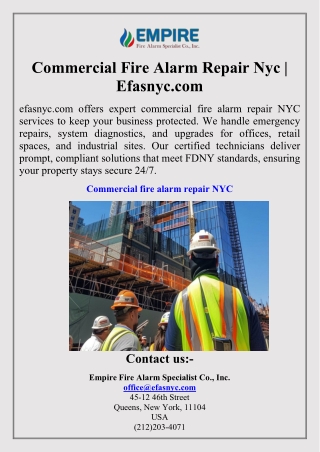 Commercial Fire Alarm Repair Nyc  Efasnyc.com
