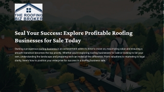 Seal Your Success Explore Profitable Roofing Businesses for Sale Today”