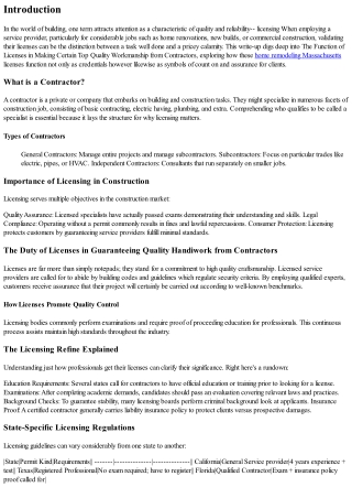 The Function of Licenses in Ensuring Quality Handiwork from Specialists