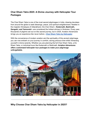 Experience Divine Journey: Char Dham Yatra by Helicopter 2025 with Aviation