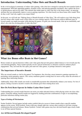 Making Sense of Bonus Offer Rounds in Video Slots