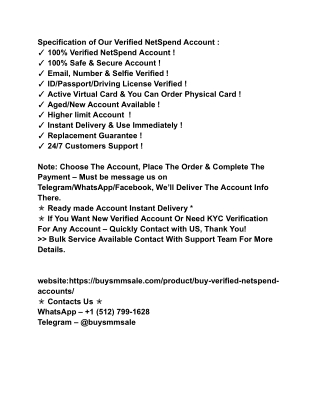 ۱۸۴ بازدید ۲ هفته پیش Best 57 Website to Buy Verified NetSpend Accounts For Sale