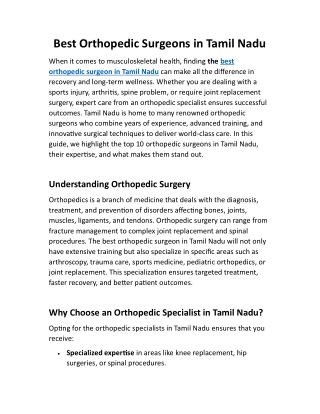 Best Orthopedic Surgeon in Tamil Nadu