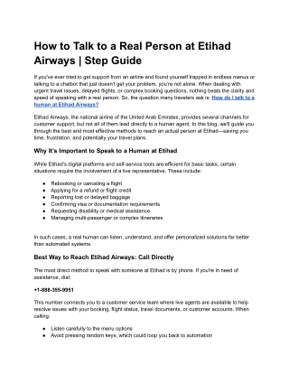 How to Talk to a Real Person at Etihad Airways _ Step Guide