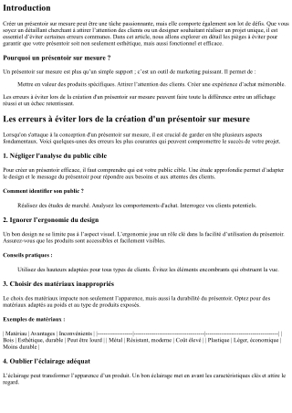 Les erreurs à éviter lors de la création d'un présentoir sur mesure