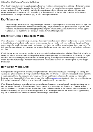 Using a Drain Worm for Unblocking