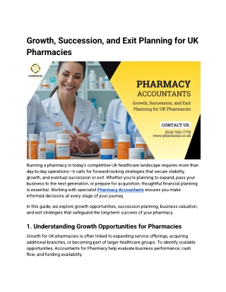 Growth, Succession, and Exit Planning for UK Pharmacies