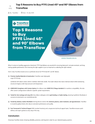 Buy PTFE Lined 45° & 90° Elbows | Transflow - blog