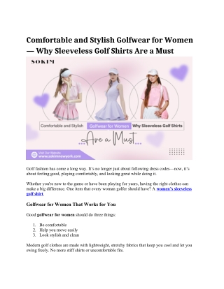Comfortable and Stylish Golfwear for Women — Why Sleeveless Golf Shirts Are a Must - Sokim New York
