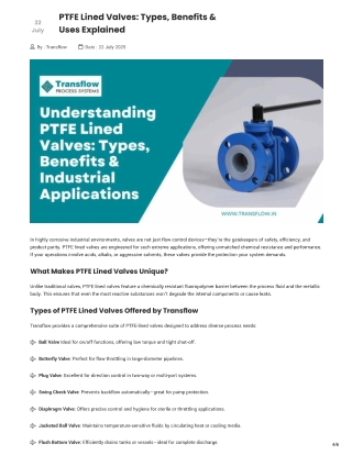 PTFE Lined Valves: Types, Benefits & Uses Explained | Transflow - blog