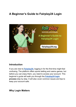 A Beginner’s Guide to Fairplay24 Login
