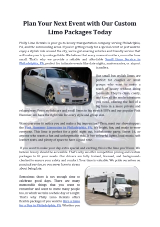 Plan Your Next Event with Our Custom Limo Packages Today