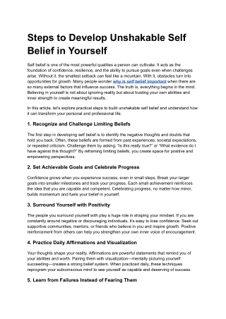 Steps to Develop Unshakable Self Belief in Yourself