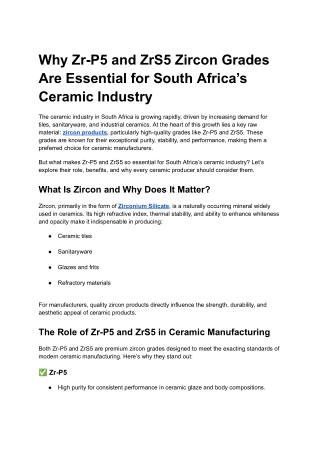 Why Zr-P5 and ZrS5 Zircon Grades Are Essential for South Africa’s Ceramic Industry