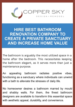 Hire Best Bathroom Renovation Company to Create a Private Sanctuary and Increase Home Value