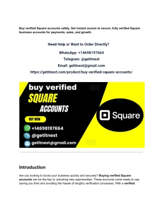 Buy Verified Square Accounts – Secure, Fast, and Ready to Use