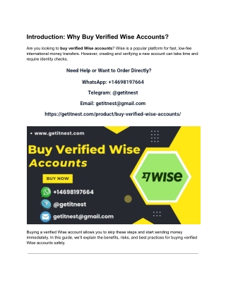 Buy Verified Wise Accounts – Fast, Secure, and Ready to Use