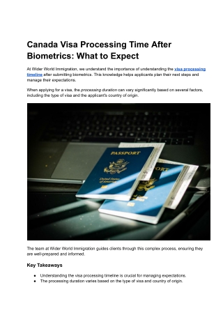 Canada Visa Processing Time After Biometrics