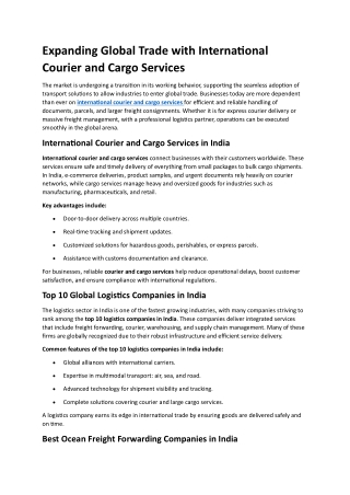 Expanding Global Trade with International Courier and Cargo Services