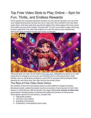 Top Free Video Slots to Play Online – Spin for Fun, Thrills, and Endless Rewards