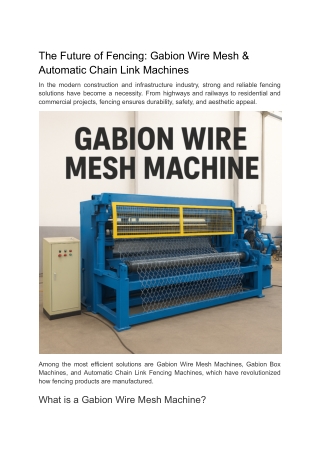The Future of Fencing_ Gabion Wire Mesh & Automatic Chain Link Machines