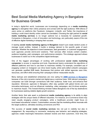 Best Social Media Marketing Agency in Bangalore for Business Growth