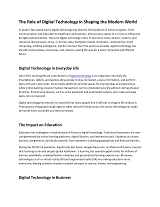 The Role of Digital Technology in Shaping the Modern World
