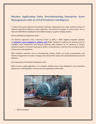 Maximo Application Suite: Revolutionizing Enterprise Asset Management with AI, I